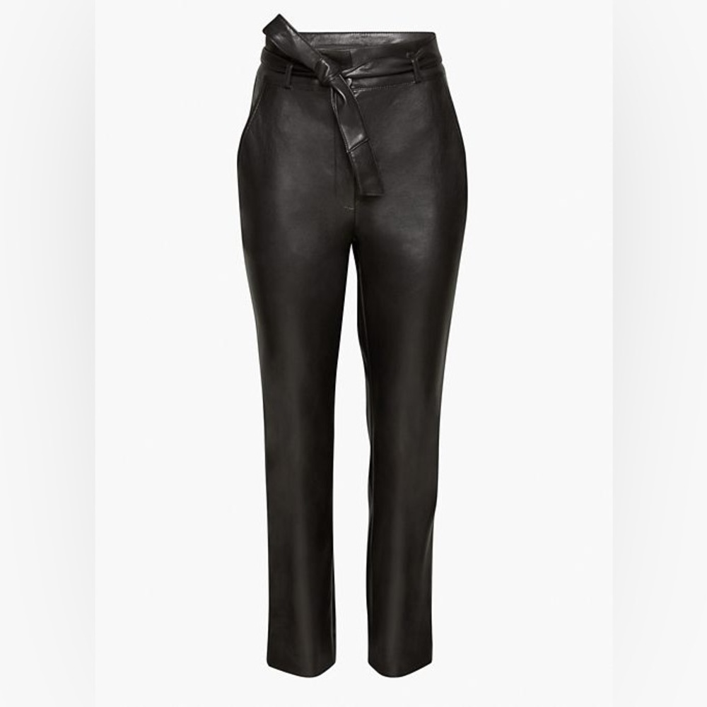 Babaton belted vegan leather pants in black